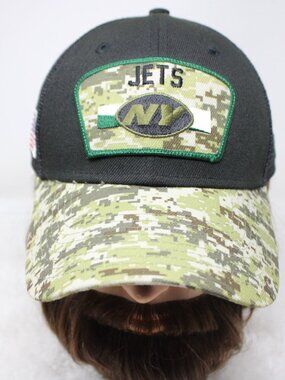 NY Jets Hat Adult Snapback Black/Green Camo Salute to Service New Era 9Forty Cap